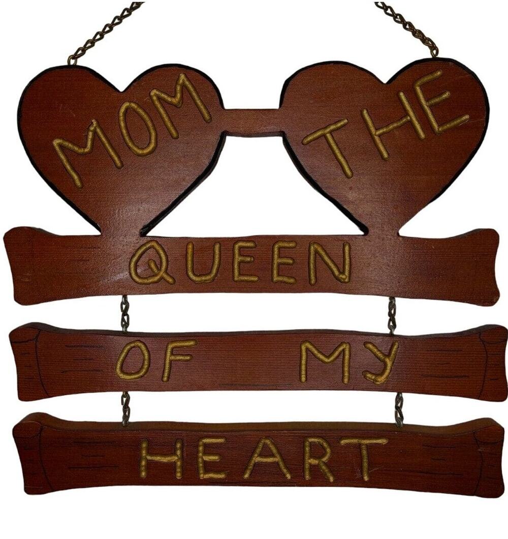 Vintage 70s Mom Queen of My Heart Plaque Wood Shop Class Project Mothers Day